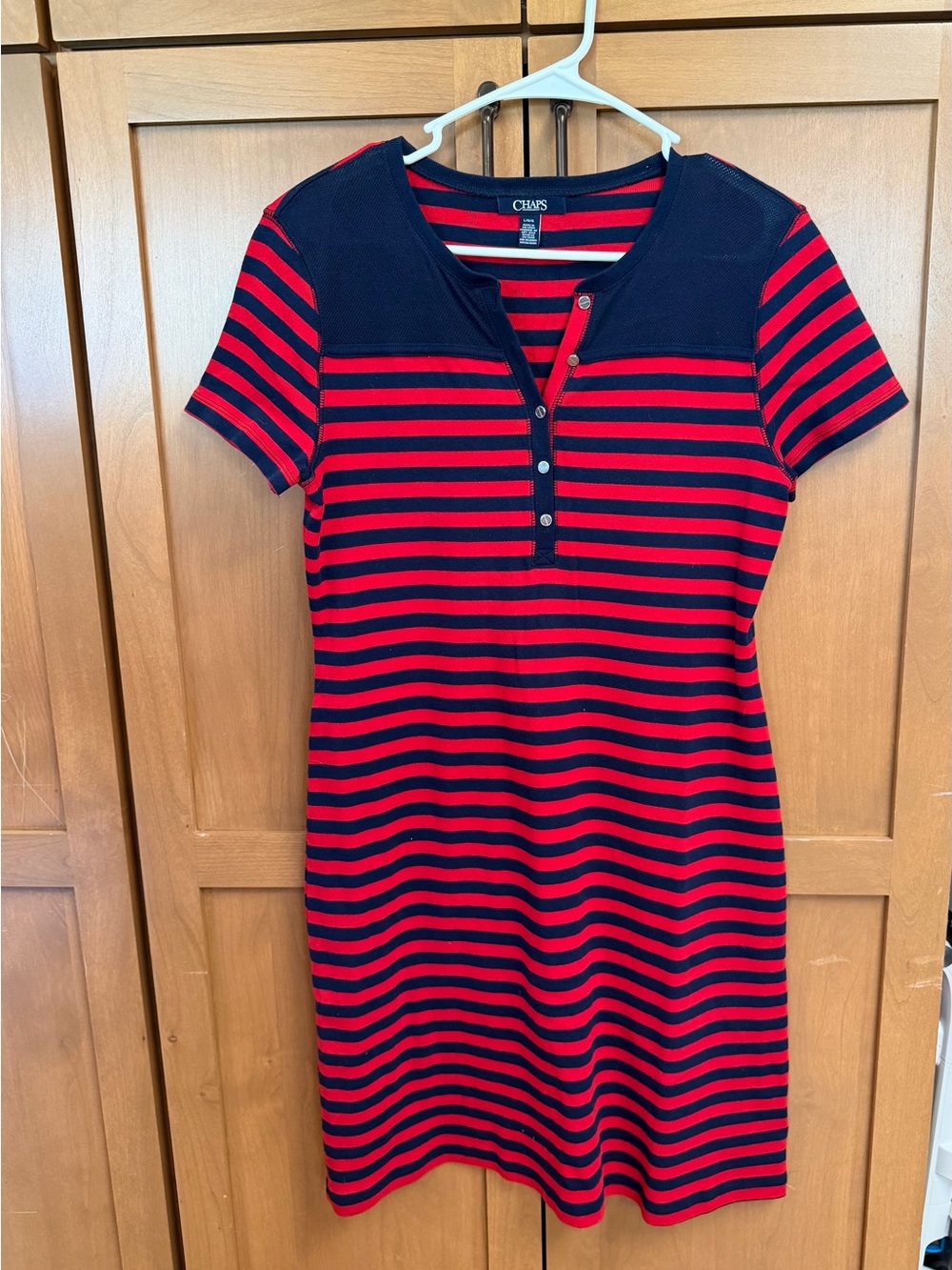 Chaps Red and Navy Striped Knit Henley Top